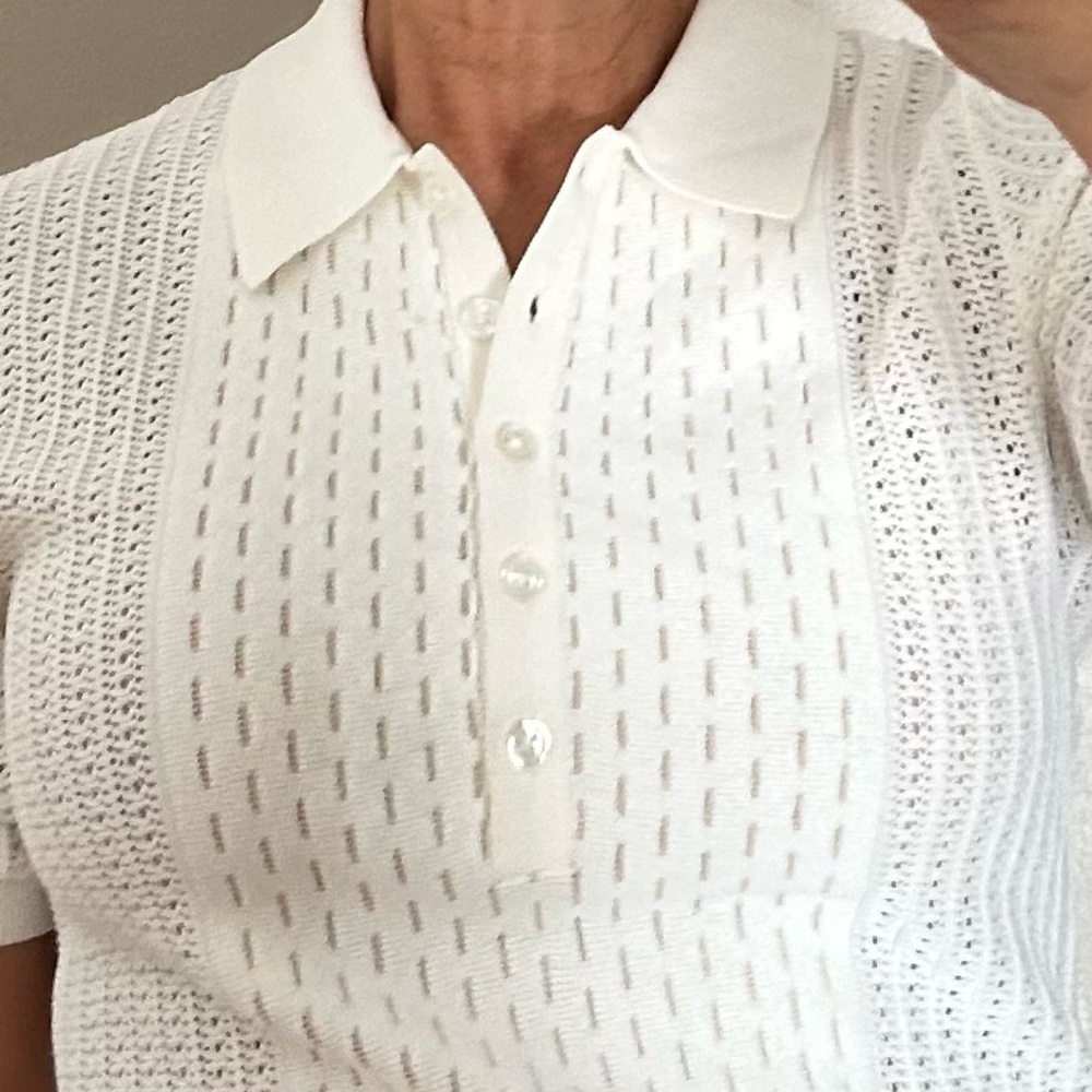 Reiss White Textured Knit Polo Top